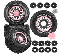 RCYouHott RC Truck Tires Wheel for 1/10 Big Rock Granite Vortek 3s / Stampede Rustler RC Car,4-Pack RC Wheels Tires,Pink-Black