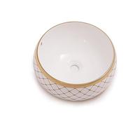 RD Luxury® Designer Countertop Washbasin Round Sink Small Sink Countertop Sink for Bathroom Hand Wash Basin Colour White/Gold