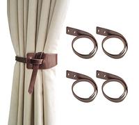 Rddconkit Leather Curtain Tie Backs, 4 Piece Minimalist Leather Drapery Tiebacks, Window Treatment Holdbacks, Vintage Style Curtain Tie Backs (Coffee)
