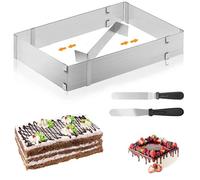 Rdddhur Rectangular Patisserie Frame, Extendable Baking Frame with 2 Adjustable Spatula Square Cake Mould for Small and Large Cakes and Pies