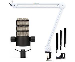 RØDE Podmic Podcast Microphone + Keepdrum MS138 Articulated Arm Tripod White