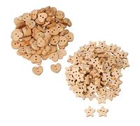 RDEXP 200PCS Wooden Buttons Shape of Five-Pointed Star and Small Heart for DIY Crafts