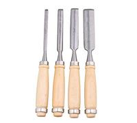 RDEXP 8/12/18/24MM Carbon Steel Wood Carving Hand Chisel Tool Woodworking Fit for Carpenter Handle DIY Crafts Set of 4 Wood Color