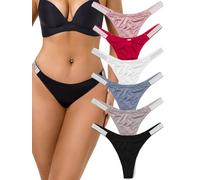 RDGDFONG Rhinestone G-string Thongs for Women - Sexy Thong Underwear Stretch Breathable Low Rise Ice Silk Panties 6 Pack, A-6pack 6 Colors, XL