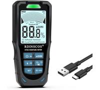 RDINSCOS Rechargeable Pinless Moisture Meter, 6-in-1 Damp Meter for Wall Wood Concrete Plaster Screed Logs, Non-Destructive Damp Tester Detector with Backlit LCD Screen, Audible & Visual Alarm (MT35)