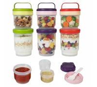 Rdipsie Overnight Oats Jar with Folding Spoons 600+420mL, 3 Pack Plastic Overnight Oats Container, Dry and Wet Separation for Oatmeal Cereal Fruit Salad Yogurt, Dual-Layer Yogurt Containers with Lids