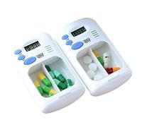 RDJSHOP 2pcs Portable Electronic Digital Pill Box with Timer Alarm Pill Box 2 Compartments Essential Medication Reminder for Parkinson's Sufferers
