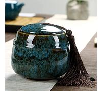 RDJSHOP Ceramic Tea Jar Vintage Chinese Style Storage Jars Tea Tins Cans Canister Traditional Tea Caddy Sealed Lids, Ideal for Storing Kitchen Spices, Salt, Coffee,Blue-11x9.5cm