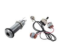 Rdjumpdjo 1 Pcs 1/4 Inch Chrome Cylinder Flush Mount Jack & 1 Set Guitar Wiring Harness Prewired Switch Silver