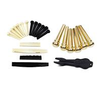 Rdjumpdjo 1 set Guitar Bridge Pins 6Pcs Copper Endpin 6 String Pegs & 1 Set Black and White ABS Bridge Pins & Saddle & Nut