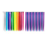 Rdjumpdjo 13 Pcs Colored Party Colorful Clip in Hair Extensions 55cm + Blue & 13 Pcs Rainbow