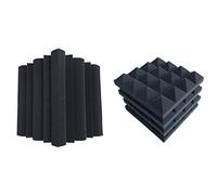 Rdjumpdjo 16 Pcs Acoustic Foams:12 Pcs Soundproofing Foam Sound Absorption Pyramid Studio Treatment Wall Panels & 4 Pcs Corner Bass Trap Acoustic Panel Studio Sound Absorption Foam
