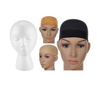 Rdjumpdjo 1x Foam Mannequin Wig Head Display Hat Cap Wig Holder White Foam Head & 2x Deluxe Wig Cap Hair Net for Weave