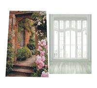 Rdjumpdjo 2Pcs 3X5Ft Art Photography Backdrop Studio - European Window Floor White & Brick Arch Door Background