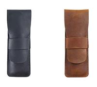 Rdjumpdjo 2PCS Handmade Pencil Storage Bag Cowhide Fountain Pen Case Holder Vintage Retro Accessories for Travel Journal, A & B