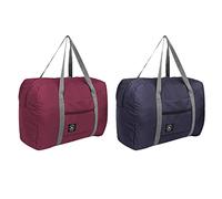 Rdjumpdjo 2Pcs Multifunction Large Capacity Casual Folding Waterproof Luggage Storage Bags Suitcase Handbag Organizer Tote Bag Burgundy & Navy
