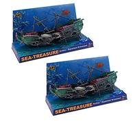 Rdjumpdjo 2X Large Aquarium Decoration Boat Plactic Aquarium Ship Air Split Shipwreck Fish Tank Decor C