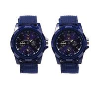 Rdjumpdjo 2X Sport Style Canvas Belt Quartz Wrist Watch Dark Blue