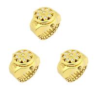 Rdjumpdjo 3X Round Dial Crystal Flower Decor Elastic Band Finger Ring Watch for Lady