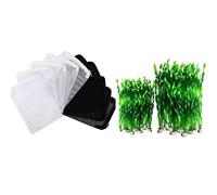 Rdjumpdjo 40x Aquarium Filter Bags Media Mesh Filter Bags White and Black & 20PC Plastic Aquarium Fish Tank Plastic Plants (Green)