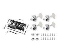 Rdjumpdjo 4Pcs Guitar Tuning Pegs Electric Bass Tuner Peg with 4 String Hardtail Bass Guitar Bridge Chrome