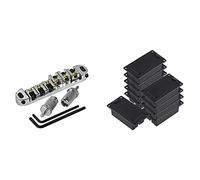Rdjumpdjo 5 Pcs Chrome Metal Plated Roller Saddle Tune-O- Bridge & 10 Pcs Guitar Bass 9V Battery Holder