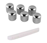 Rdjumpdjo 7Pcs Parts: 1 Pcs 42Mm Bone Nut for Electric Guitar Tele & 6Pcs Electric Guitar Bass Volume Knob Potentiometer Chord Cap