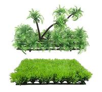 Rdjumpdjo Artificial Fake Water Aquatic Green Grass Plant Lawn Aquarium Landscape & 3.9 Inch Height Artificial Coconut Palm Plant
