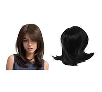 Rdjumpdjo Women Hair Wigs Ladies Party Daily Natural Wave Dark Brown Side Parting & Short Front Wigs