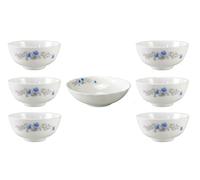 RDK 7pcs Pyronex Soup Bowl Rice Dessert Cereal Ramen Noodle Bowls Patterned White Opal Glass Serving Set Heat Resistant
