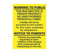 RDLCAR Building Site Warning Signs 1mm Thick PVC Pack of 1 High Visibility 300mm x 400mm Public Safety Signage Weatherproof Portrait Design