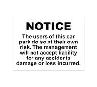 RDLCAR Car Park Liability Disclaimer Signs 1mm Thick PVC Pack of 1 Durable 300mm x 400mm Safety Signage Weatherproof Landscape