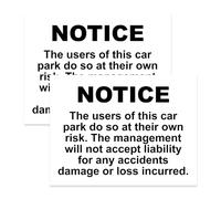 RDLCAR Car Park Liability Disclaimer Signs 1mm Thick PVC Pack of 2 Durable Landscape 300mm x 400mm Warning Signage for Public Parking