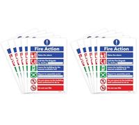 RDLCAR Fire Action Notice Signs 1mm Rigid Plastic Pack of 10 Essential Fire Safety Signage for Businesses and Public Spaces 200mm x 300mm Weatherproof Design