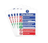 RDLCAR Fire Action Notice Signs 1mm Rigid Plastic Pack of 5 Essential Fire Safety Signage for Businesses and Public Spaces 200mm x 300mm Weatherproof Design