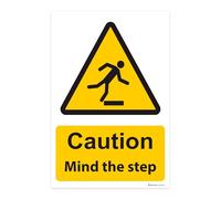 RDLCAR Mind The Step Signs Pack of 1 200mm x 300mm Safety Caution Notice Durable Self Adhesive Warning Stickers
