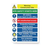 RDLCAR Multi Hazard Site Safety Warning Sign - Notice Board for Wall, Outdoor Use, Building Construction Sites Under Health and Regulations, 600mm x 800mm, 5mm Thick, Corrugated PVC (RDL UK 014)