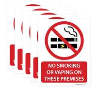 RDLCAR No Smoking or Vaping Signs Pack of 5 Premium Self-Adhesive Vinyl 100mm x 70mm No Smoking Signs for Indoor and Outdoor Use