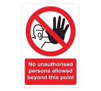 RDLCAR No Unauthorised Person Beyond This Point Sign Rigid PVC Pack of 1 Safety Warning Sign Off Limits Easy Installation 300mm x 400mm