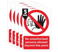 RDLCAR No Unauthorised Person Beyond This Point Sign Rigid PVC Pack of 5 Safety Warning Sign Off Limits Easy Installation 200mm x 300mm