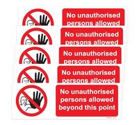 RDLCAR No Unauthorised Person Beyond This Point Sign Rigid PVC Pack of 5 Safety Warning Sign Off Limits Easy Installation 100mm x 300mm