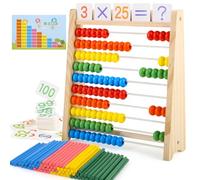 Rdlobu Abacus for Kids with 100 Wooden Beads,100 Counting Sticks，120 Number Cards and Times Table Chart Classic Wooden Educational Counting Toy, Abacus Counting Frame for Kids Maths for Ages 3+