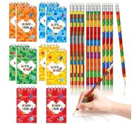 Rdlobu Building Blocks Pencil Set, Building Blocks, Party Bags with 12 HB Pencils and 10 Notebook for Children's Birthday Party Favours, Drawing, Sketching, Writing, School Pack of 22