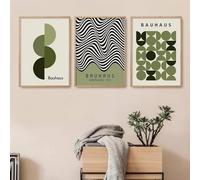 RDRDtbtr Bauhaus Minimalist Canvas Wall Art Green Black Canvas Painting Abstract Geomtric Line HD Poster Print Picture Living Room Home Decor 40x60cmx3 Unframed