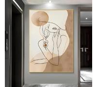 RDRDtbtr Beige Brown Tones Wall Art Minimalist Female Floral Line Canvas Painting Modern Abstract Posters Prints Living Room Home Decor 60x80cm Unframed
