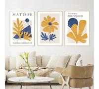 RDRDtbtr Blue Yellow Matisse Wall Art Flower Leaves Geometry Canvas Painting Abstract Poster Print Pictures For Living Room Home Decor 40x60cmx3 Unframed