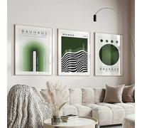 RDRDtbtr Green Bauhaus Wall Art Simple Geomtric Line Posters Prints Abstract HD Canvas Painting Picture Bedroom Living Room Home Decoration 50x70cmx3 Unframed