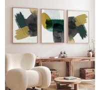 RDRDtbtr Modern Abstract Wall Art Green Black Brush Effect Canvas Painting Mid Century Posters Print Pictures Living Room Home Decoration 50x70cmx3 Unframed