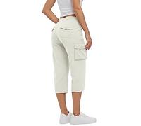 Rdruko Cargo Shorts for Women Drawstring Elastic Waist Casual Capri Pants Summer Outdoor Cropped Trousers for Walking Hiking Work Travel Off-White XS