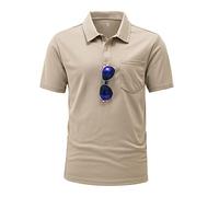 Rdruko Golf Polo Shirts for Men Regular Fit Short Sleeve Summer Breathable Quick Dry Casual Work T-Shirt with Pocket Khaki XXL